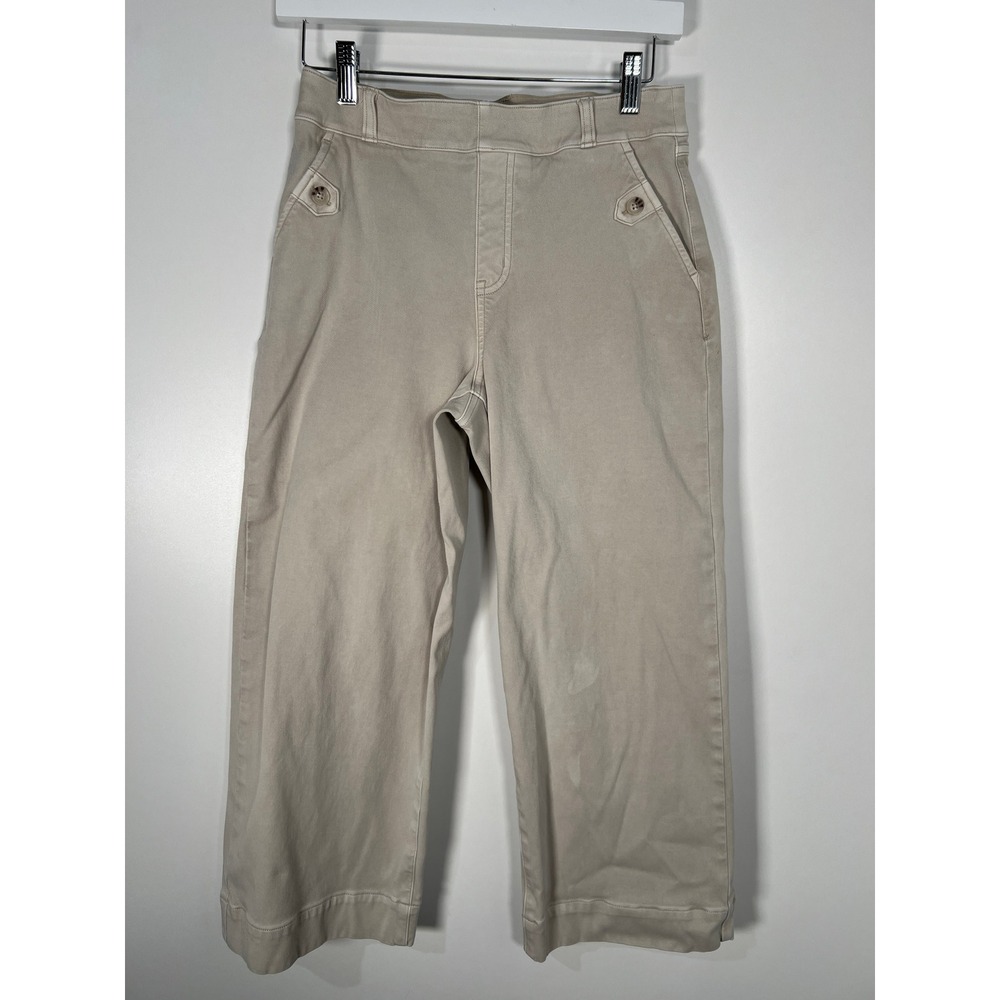 Spanx Stretch Twill Wide Leg Crop Khaki Tan Pull On Utility Casual Pants Medium